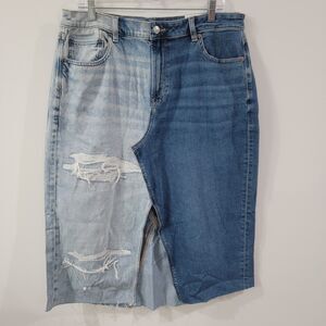 American Eagle Y2K Style Midi Denim Skirt Size 16 Colorblock 90S Preppy Mom Jean